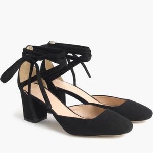 J Crew Black Suede ankle wrap pump